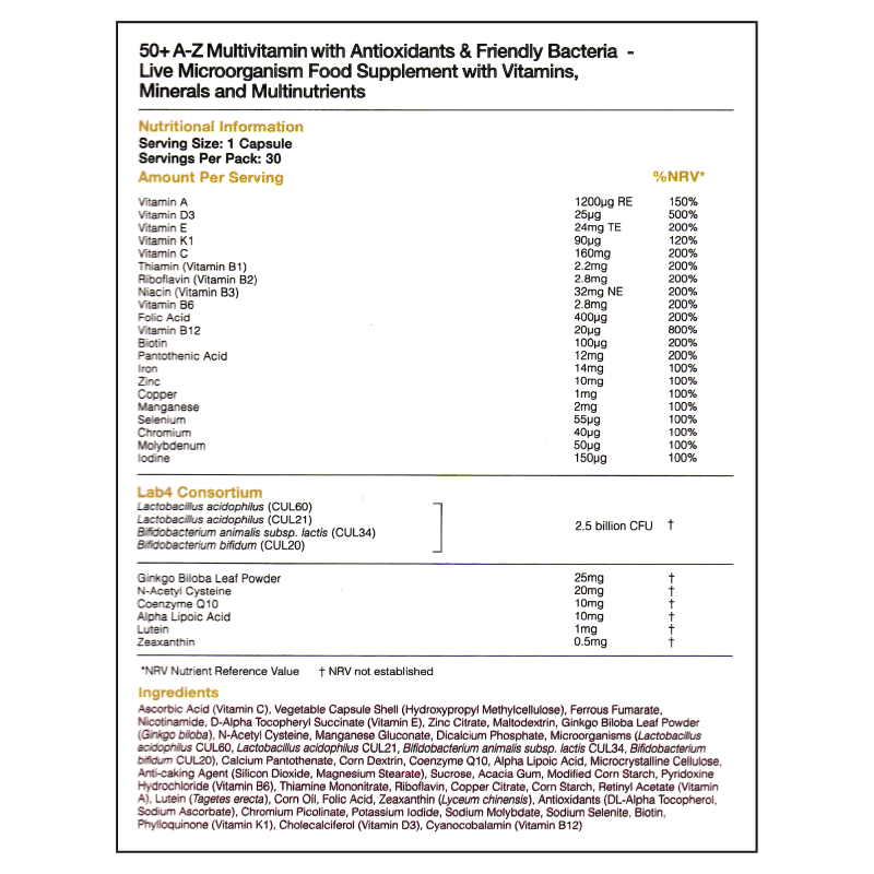 50+ насныханы Антиоксидант, Мультивитамин ба Ашигтай бактери